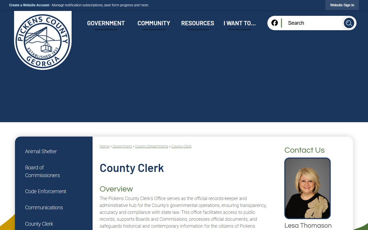 Pickens County Clerk of Superior Court records and County Clerk distinction