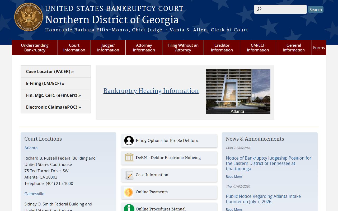 Pickens County court dockets Northern District bankruptcy docket source