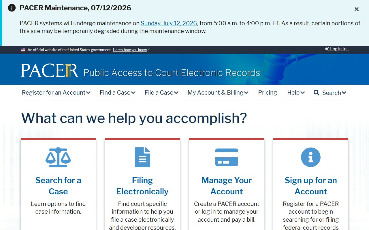 Pickens County court dockets federal PACER search source