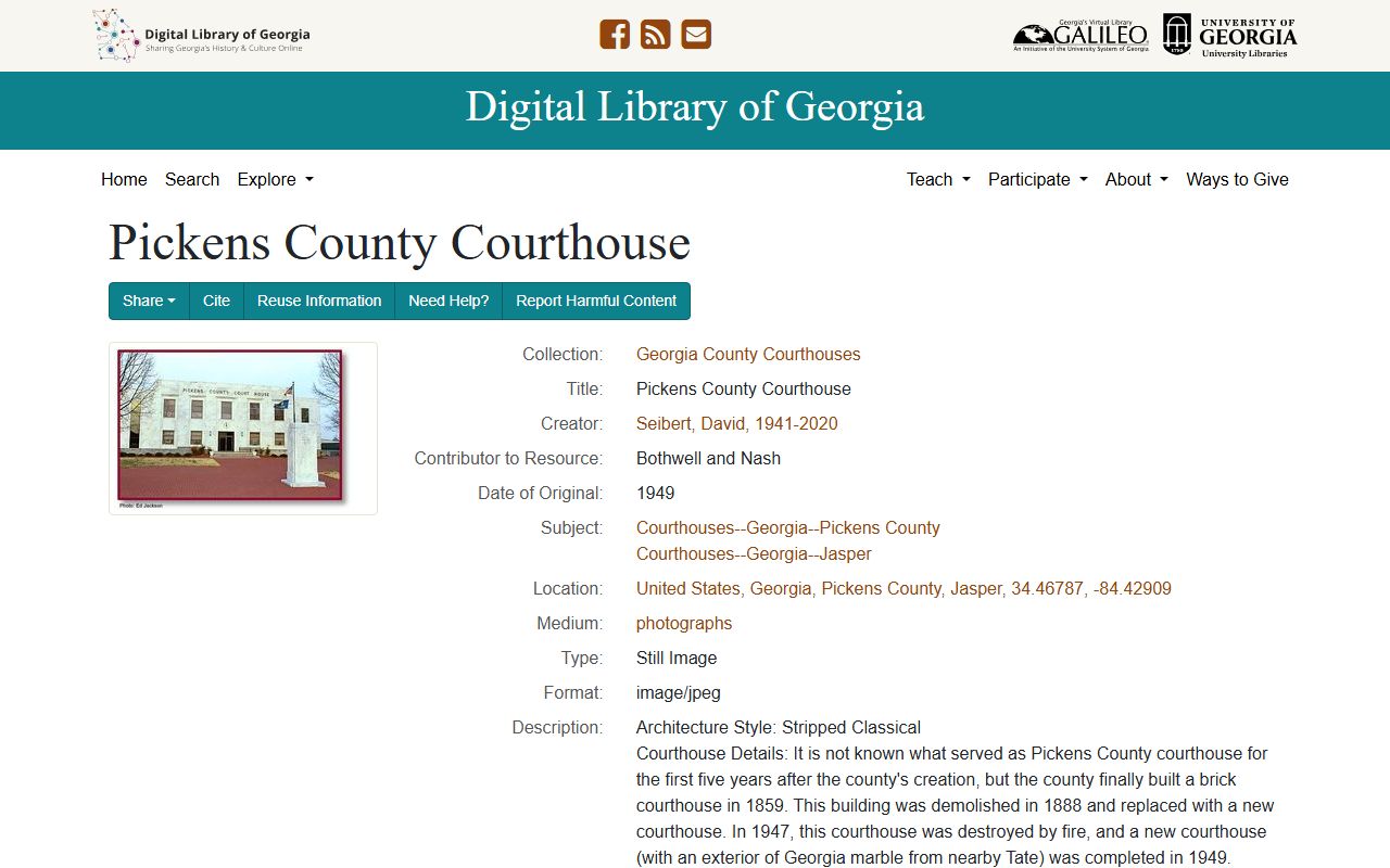 Digital Library of Georgia Pickens courthouse history