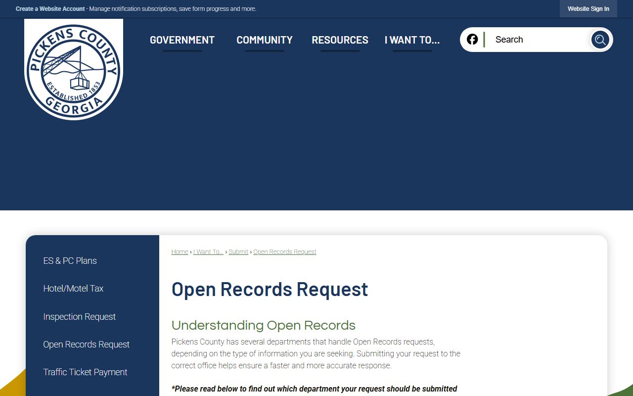 Pickens County open records request page
