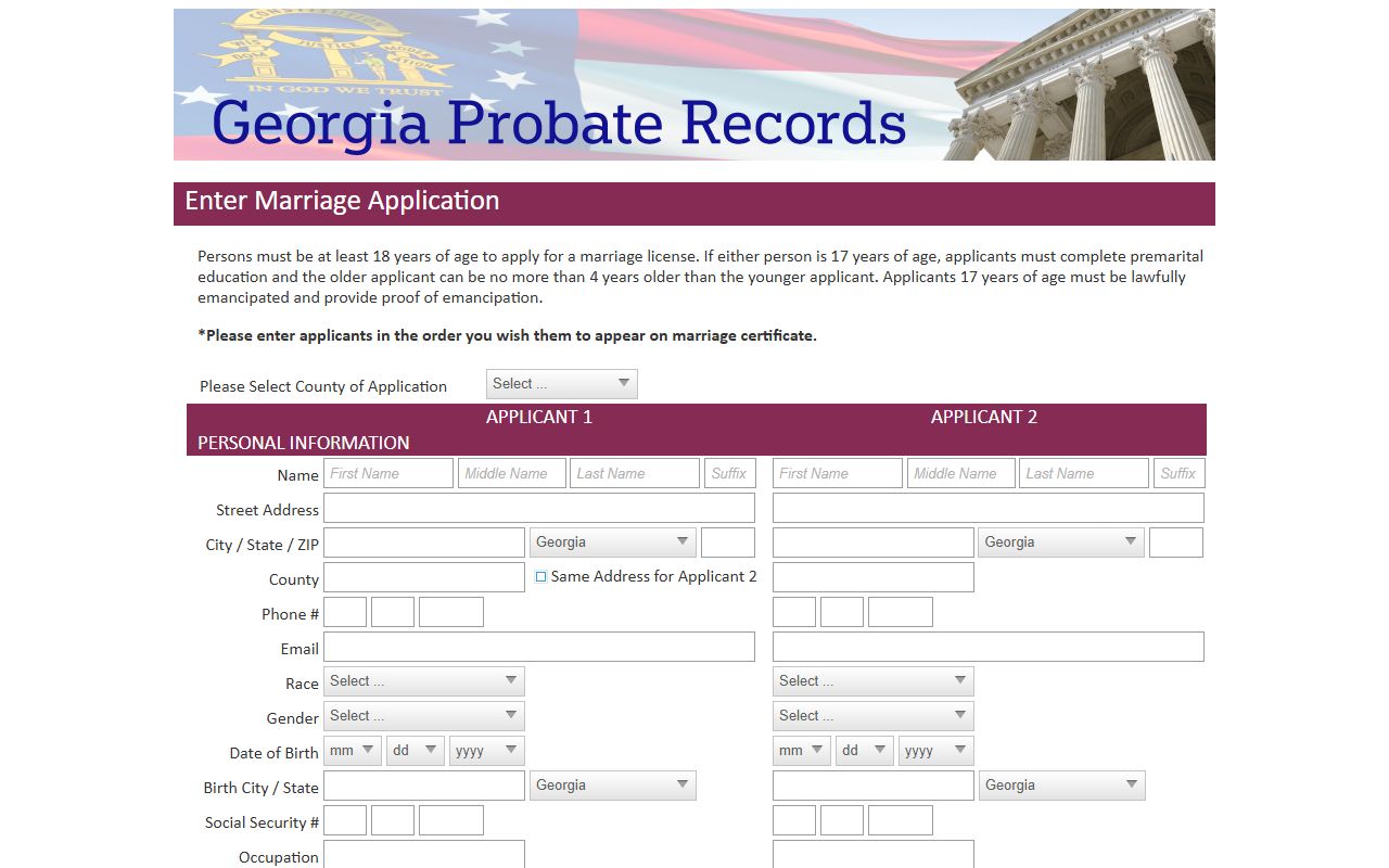 Pickens County marriage records online marriage application