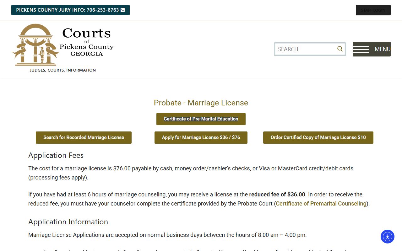 Pickens County marriage records Probate marriage license page